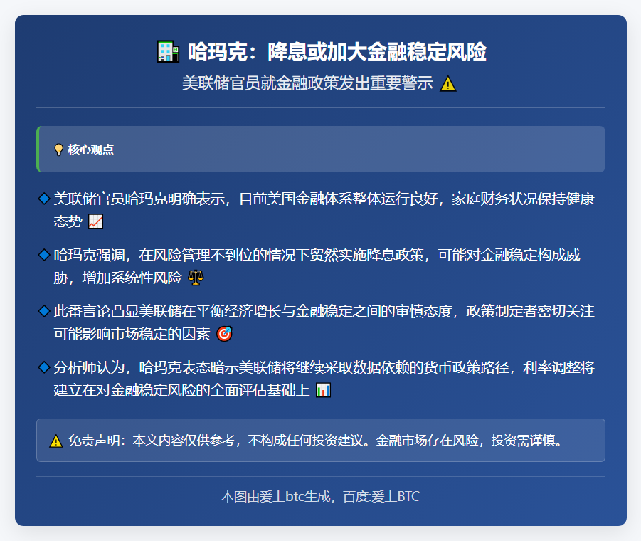 哈玛：降息或加大金融稳定风险