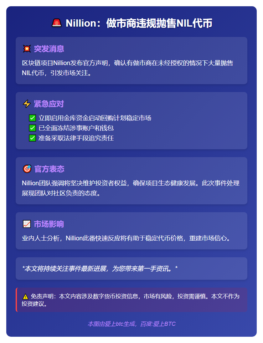 Nillion：做市商违规抛售NIL代币