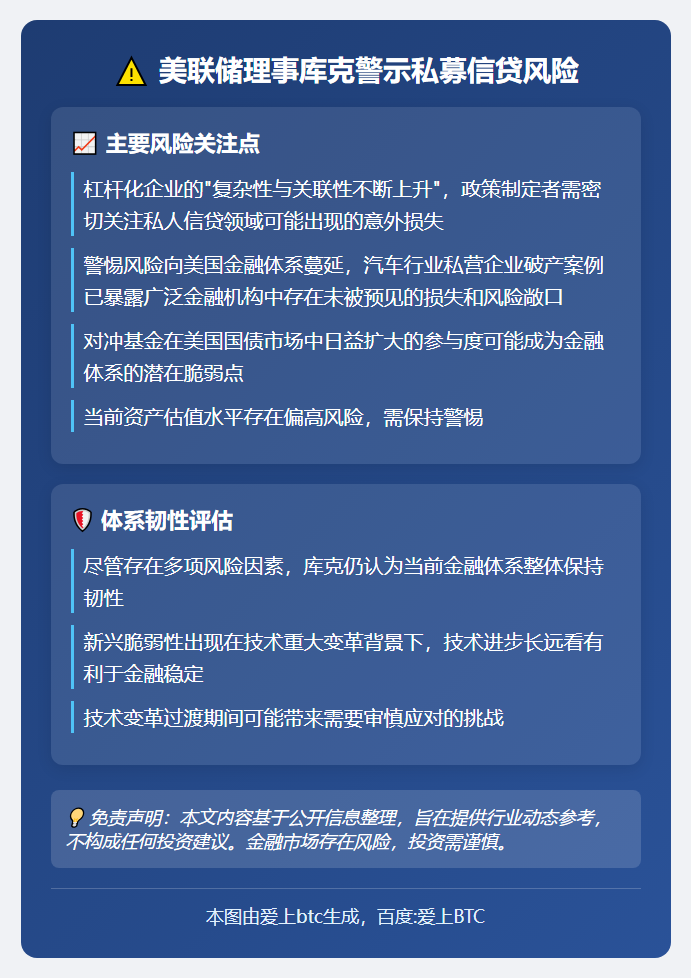 库克：关注私募信贷风险与金融脆弱性