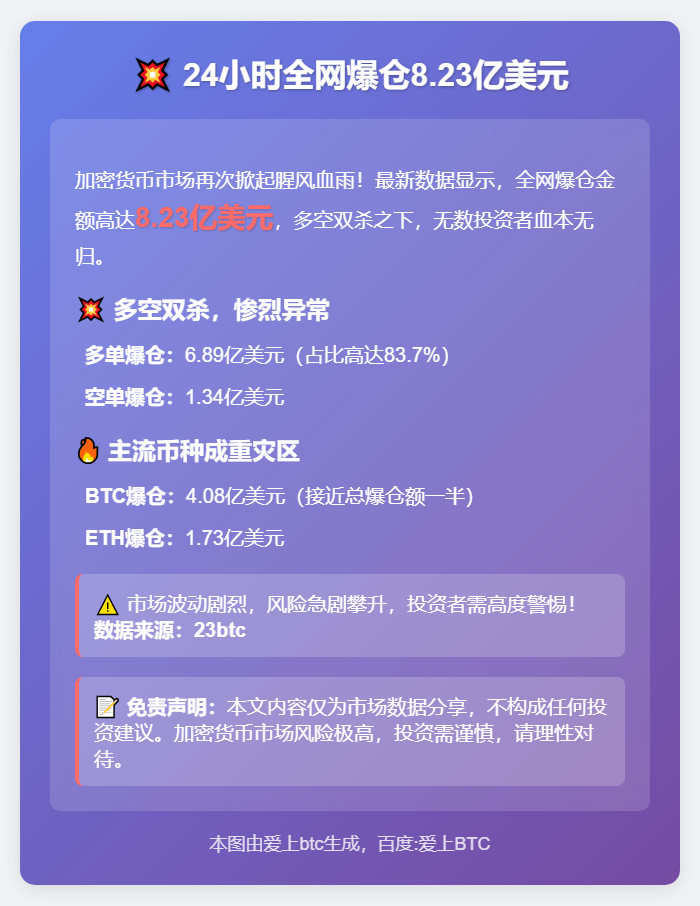 24小时全网爆仓8.23亿美元
