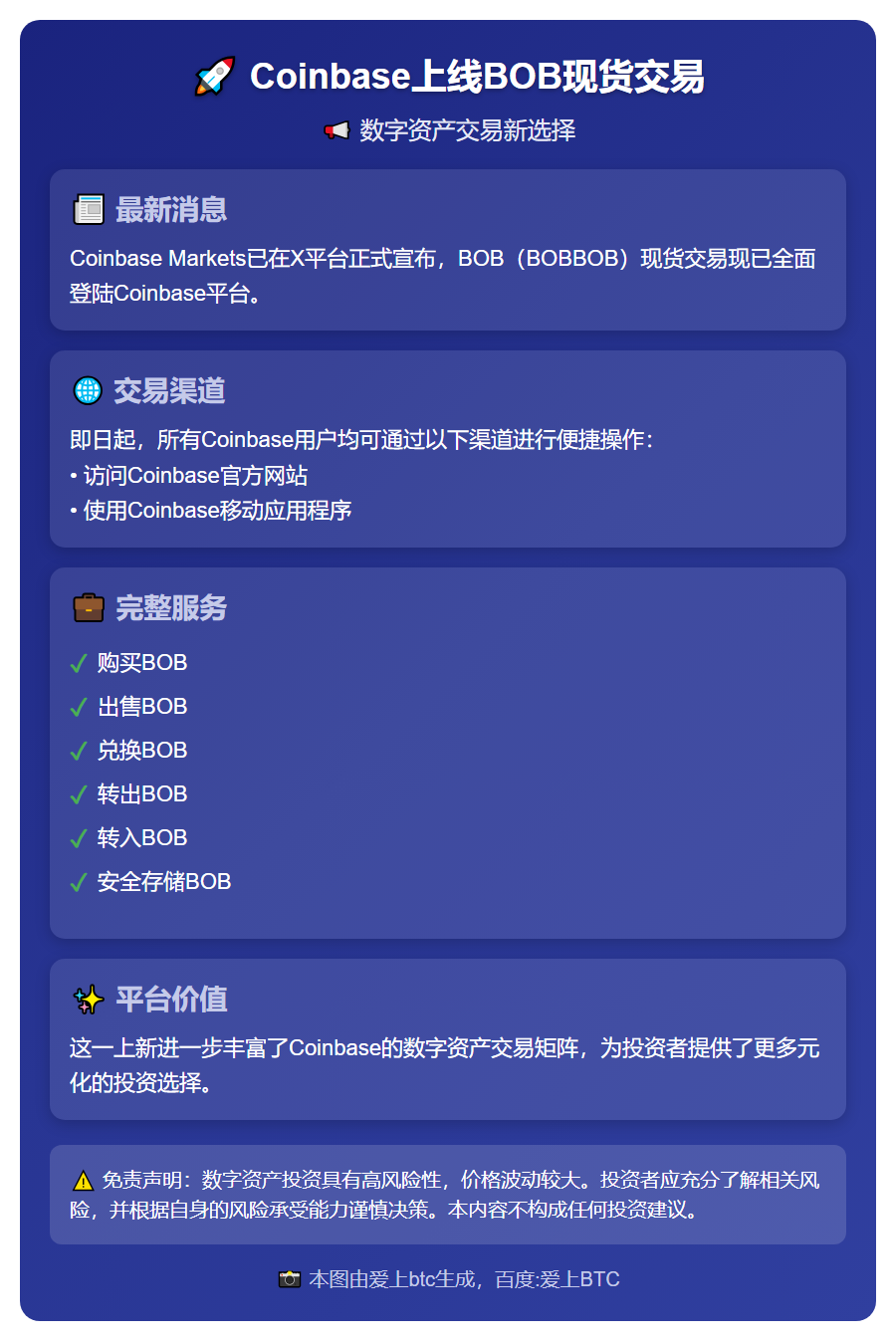 Coinbase上线BOB现货交易