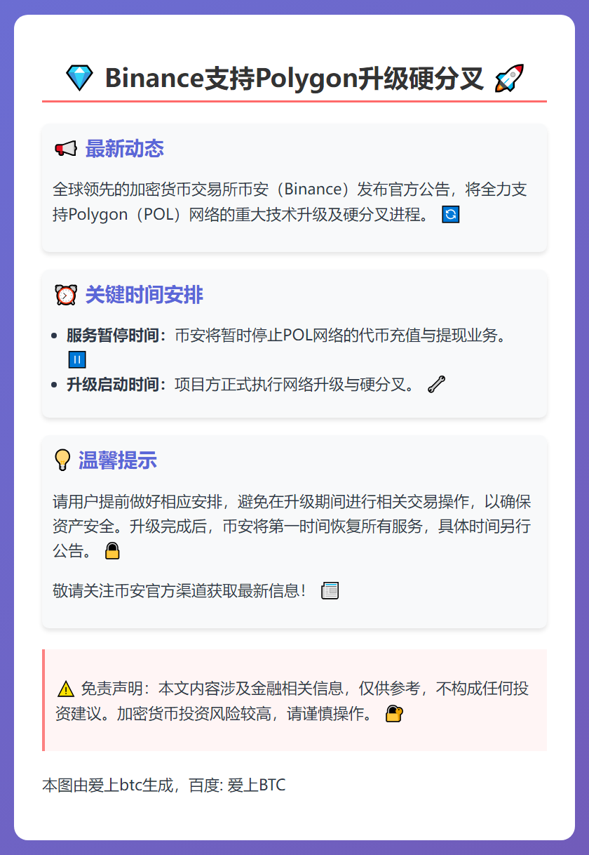 Binance支持Polygon升级硬分叉