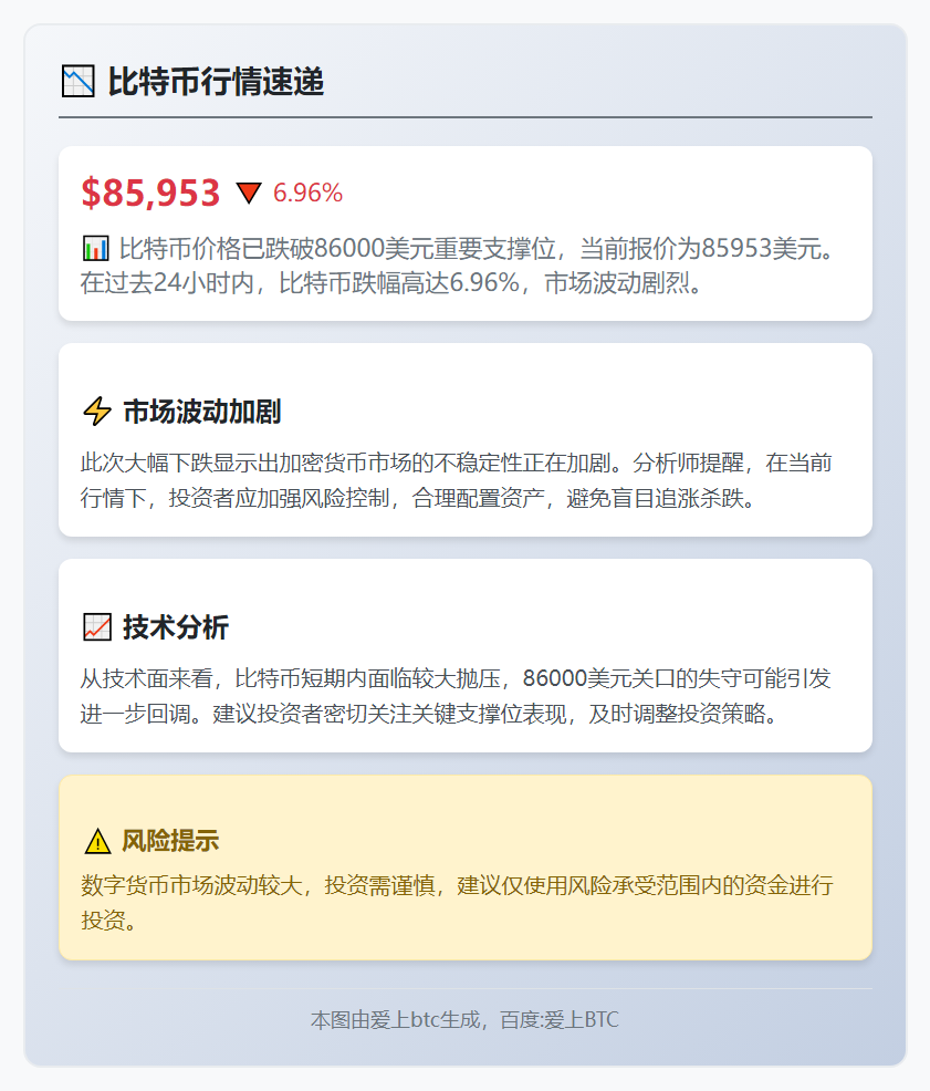 BTC跌破86000美元
