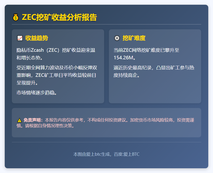 ZEC日收益涨，挖矿难度近新高
