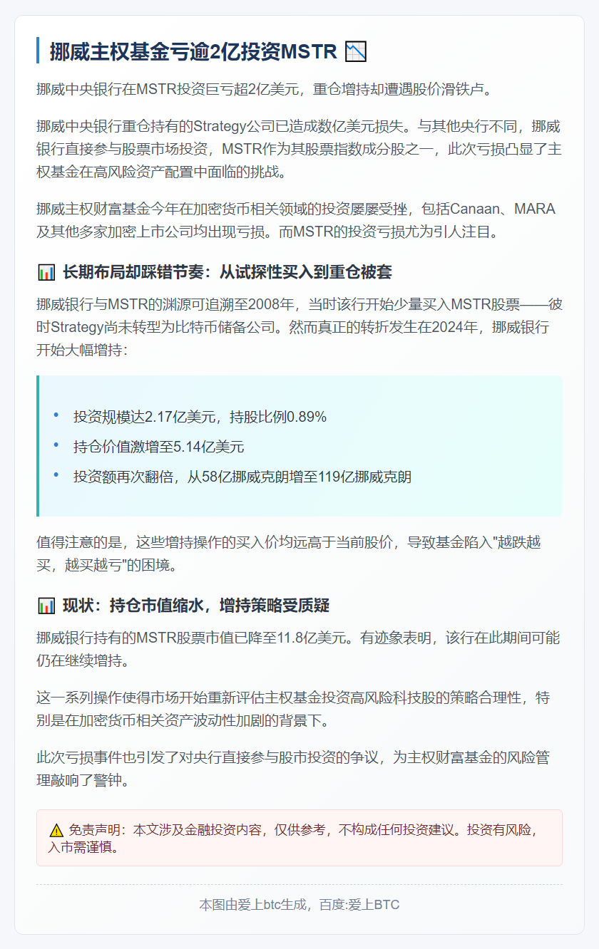 挪威主权基金亏逾2亿投资MSTR