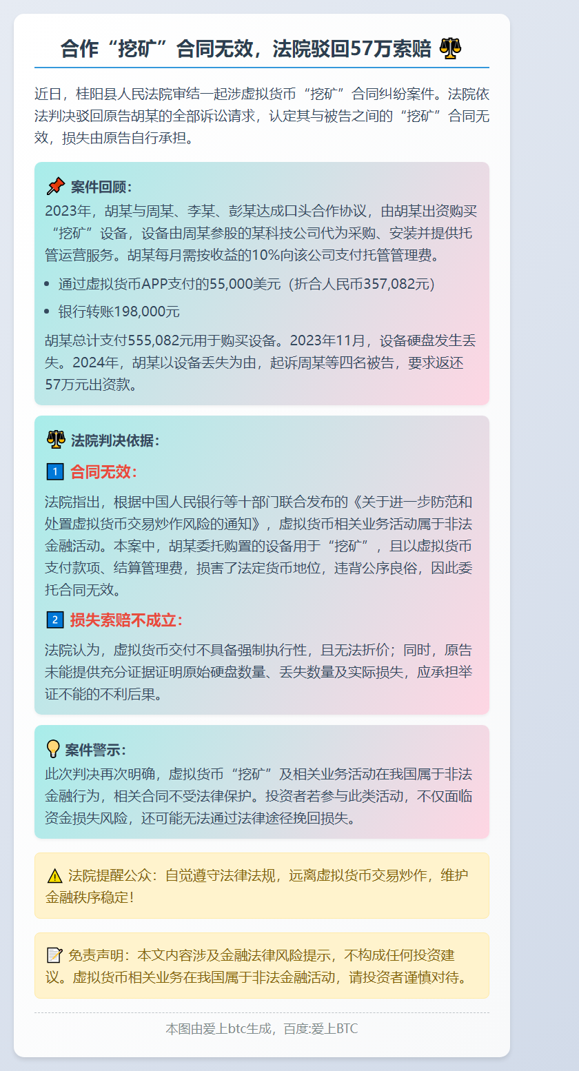 合作“挖矿”合同无效，法院驳回57万索赔