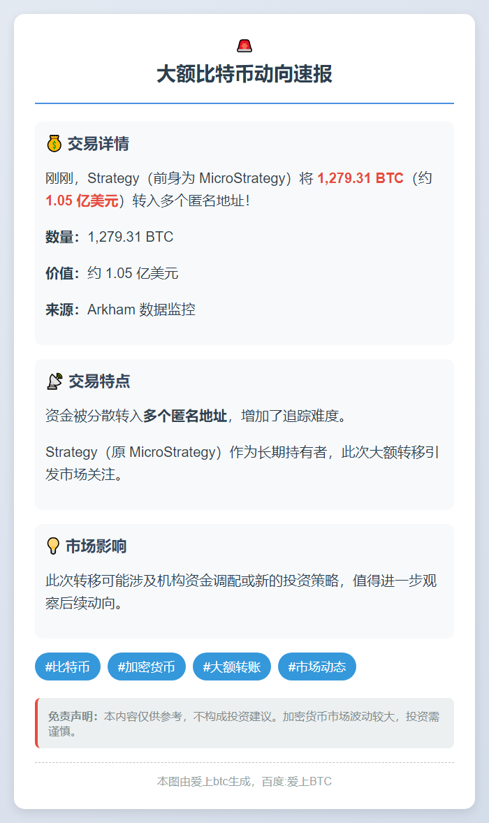 1279枚比特币转入匿名地址