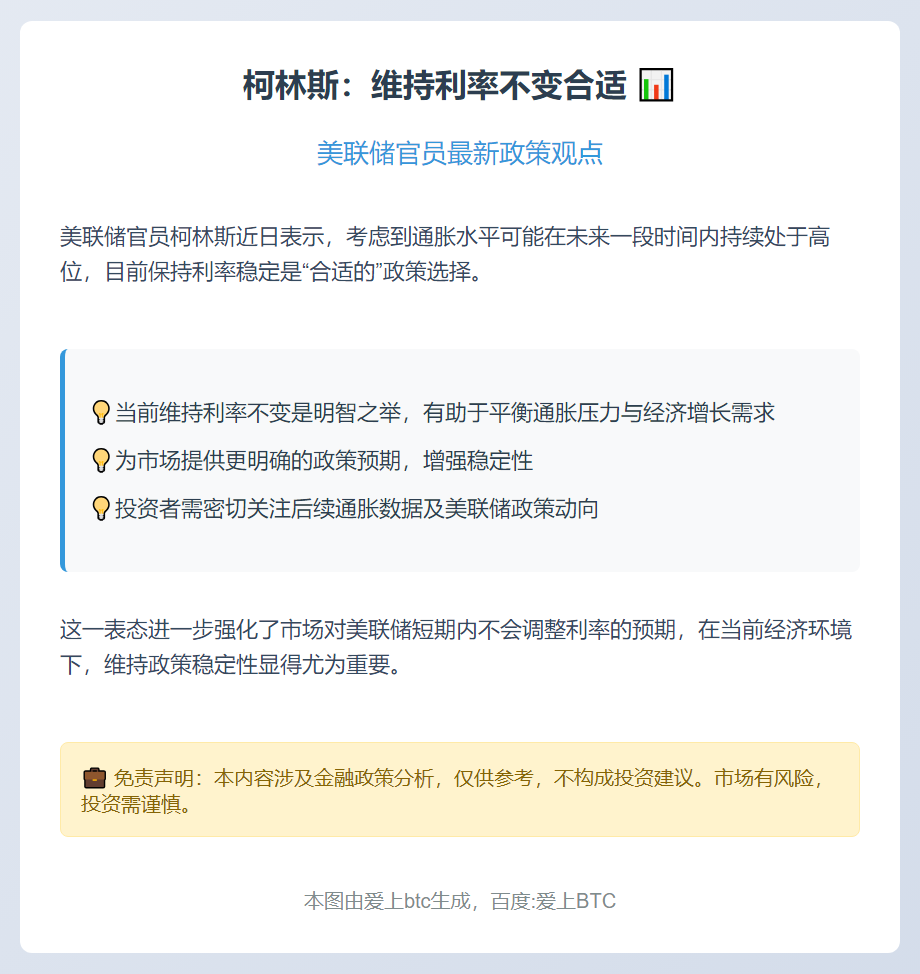 柯林斯：维持利率不变合适