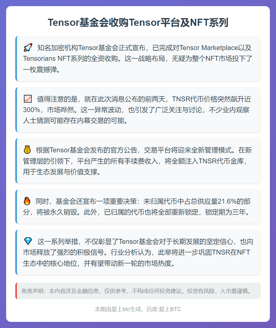 Tensor基金会收购Tensor平台及NFT系列