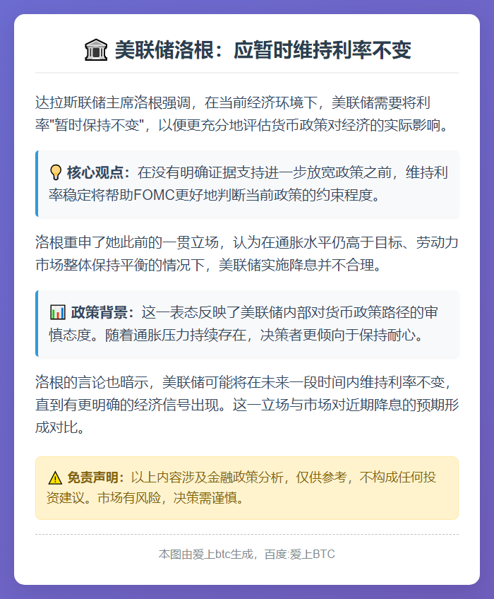 美联储洛根：应暂时维持利率不变