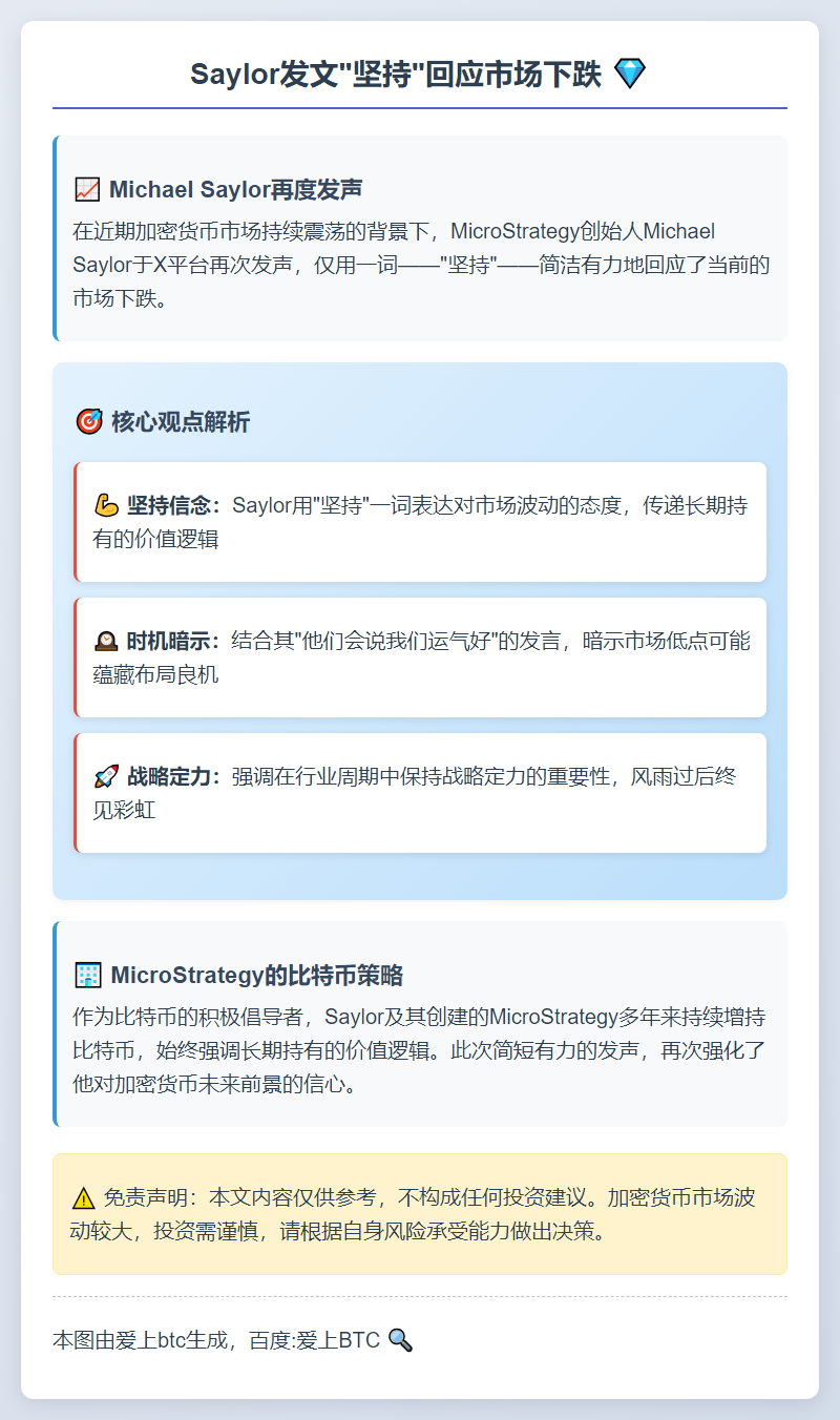 Saylor发文“坚持”回应市场下跌