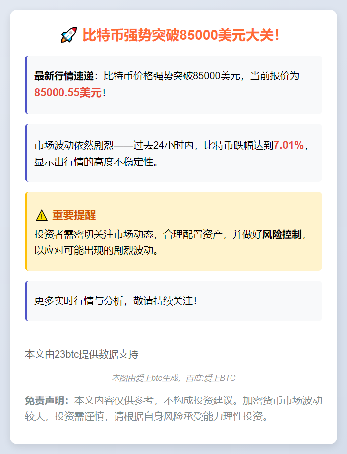 BTC创新高破85000美元