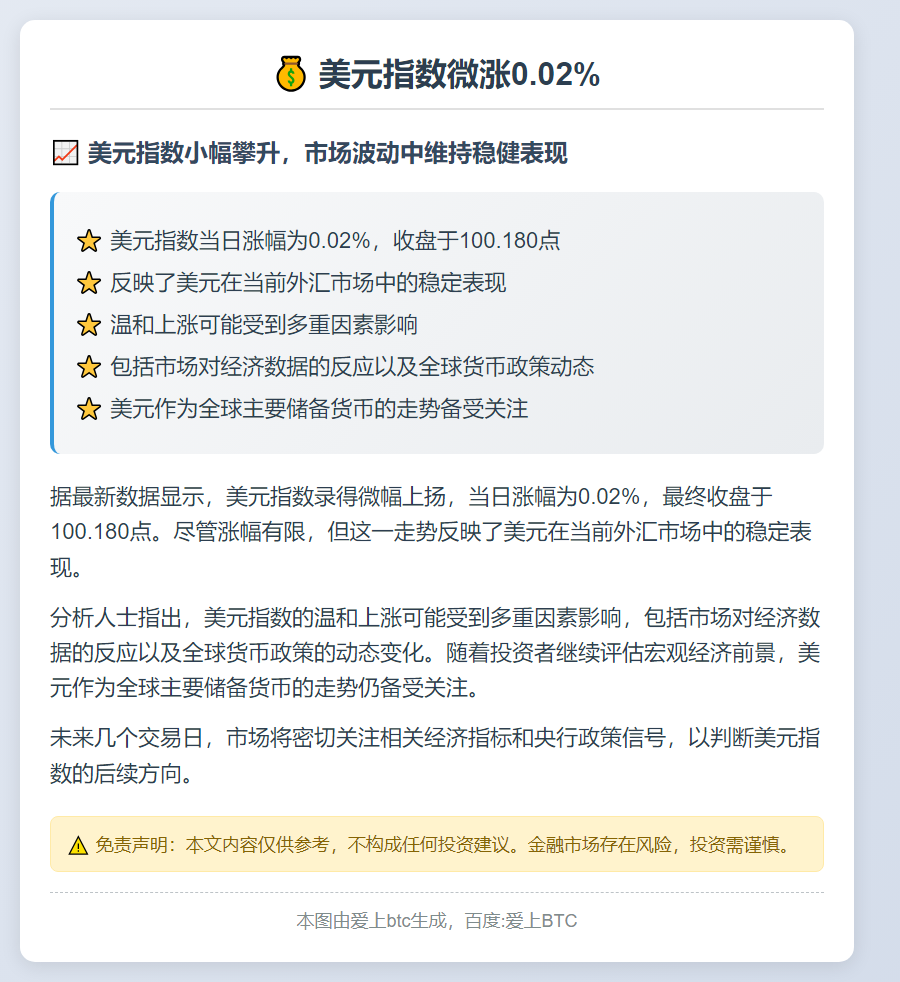 美元指数微涨0.02%