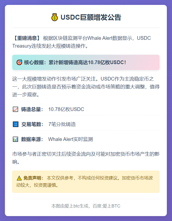 USDC增发10.78亿枚
