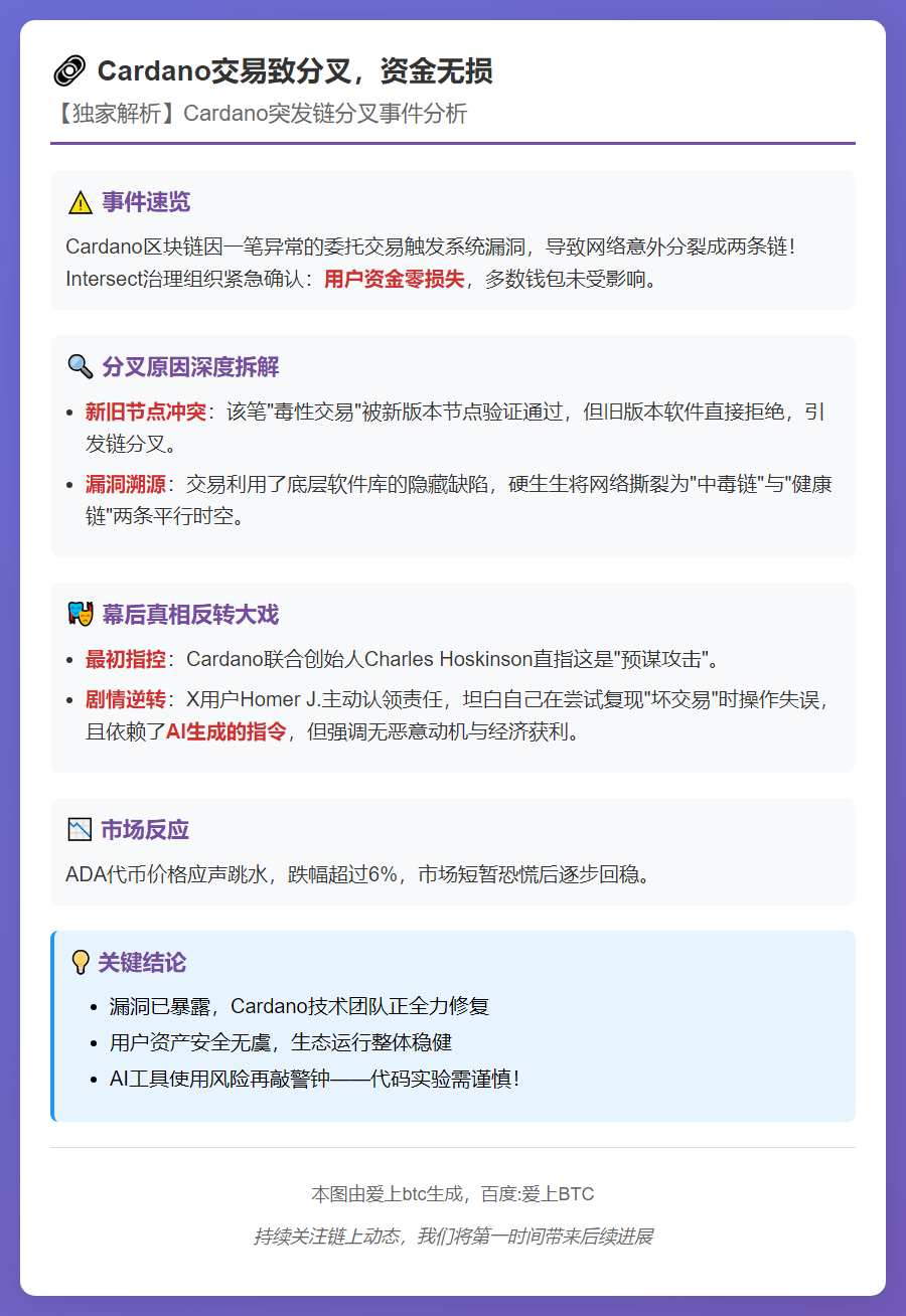 Cardano交易致分叉，资金无损