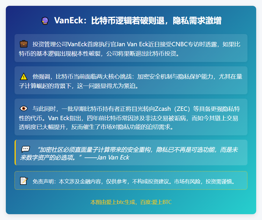 VanEck：比特币逻辑若破则退，隐私需求激增