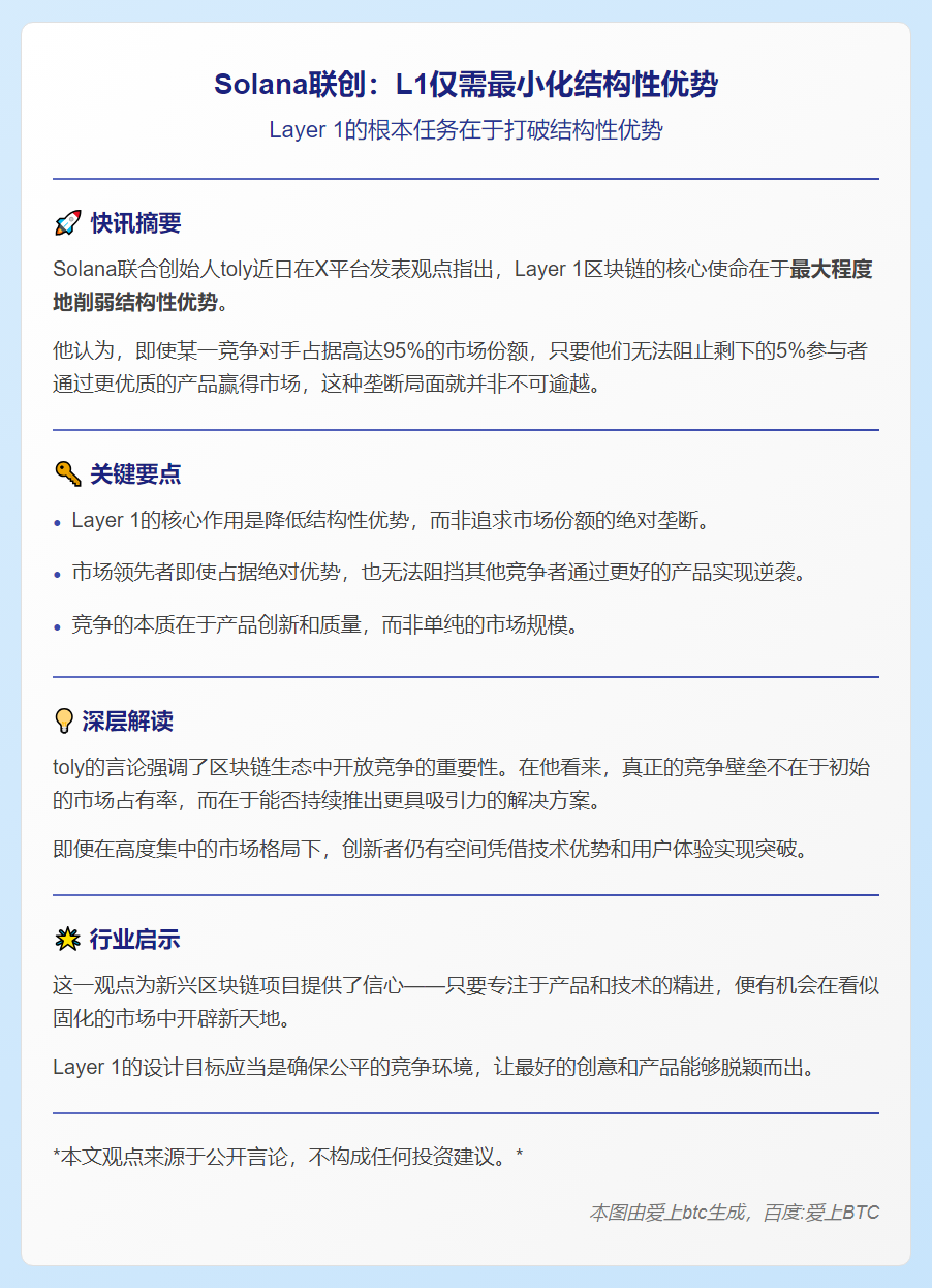 Solana联创：L1仅需最小化结构性优势