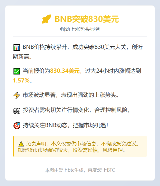BNB突破830美元