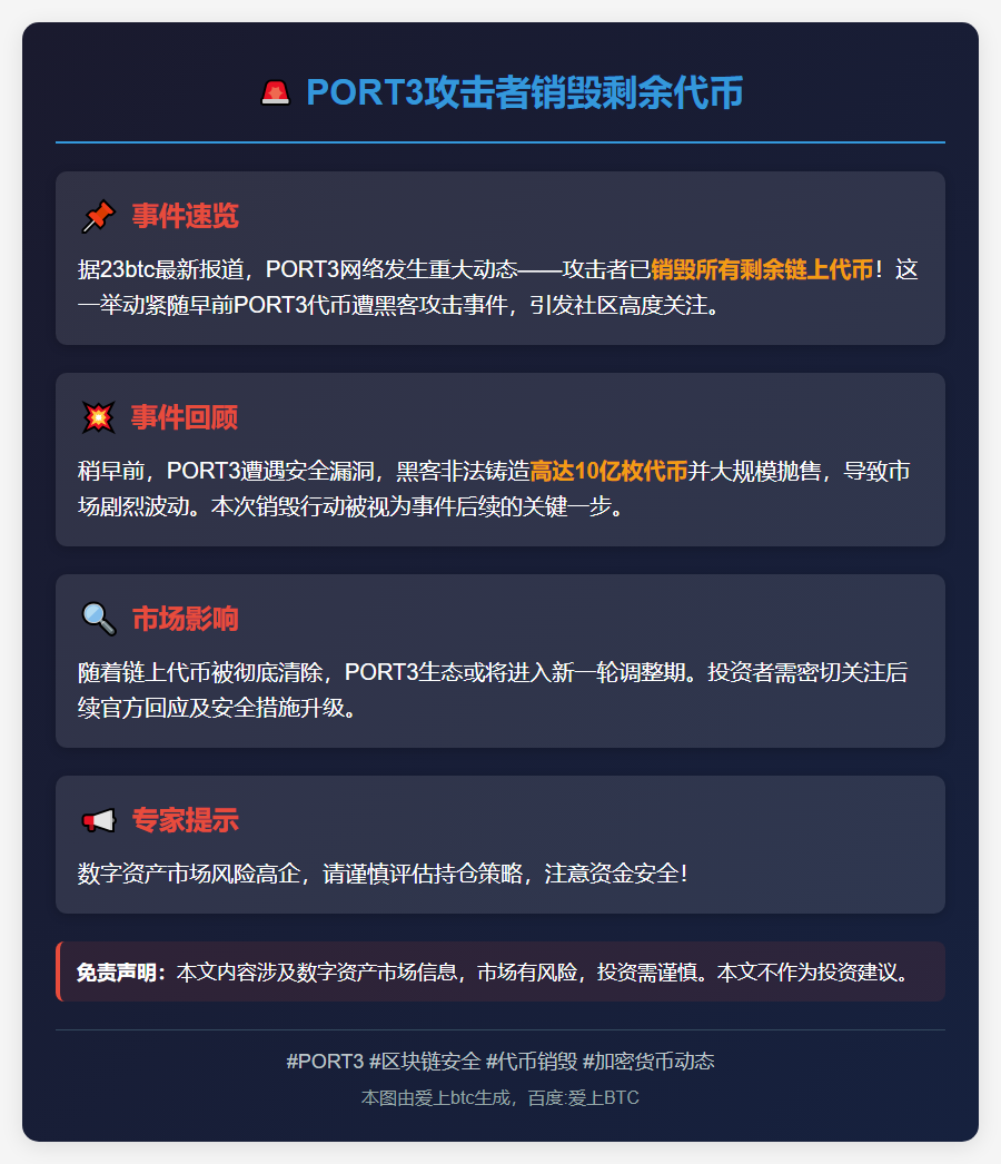 PORT3攻击者销毁剩余代币