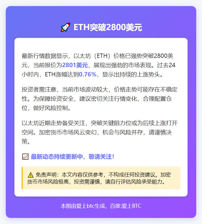 ETH突破2800美元