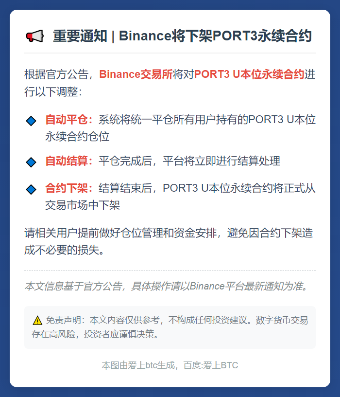 Binance下架PORT3永续合约