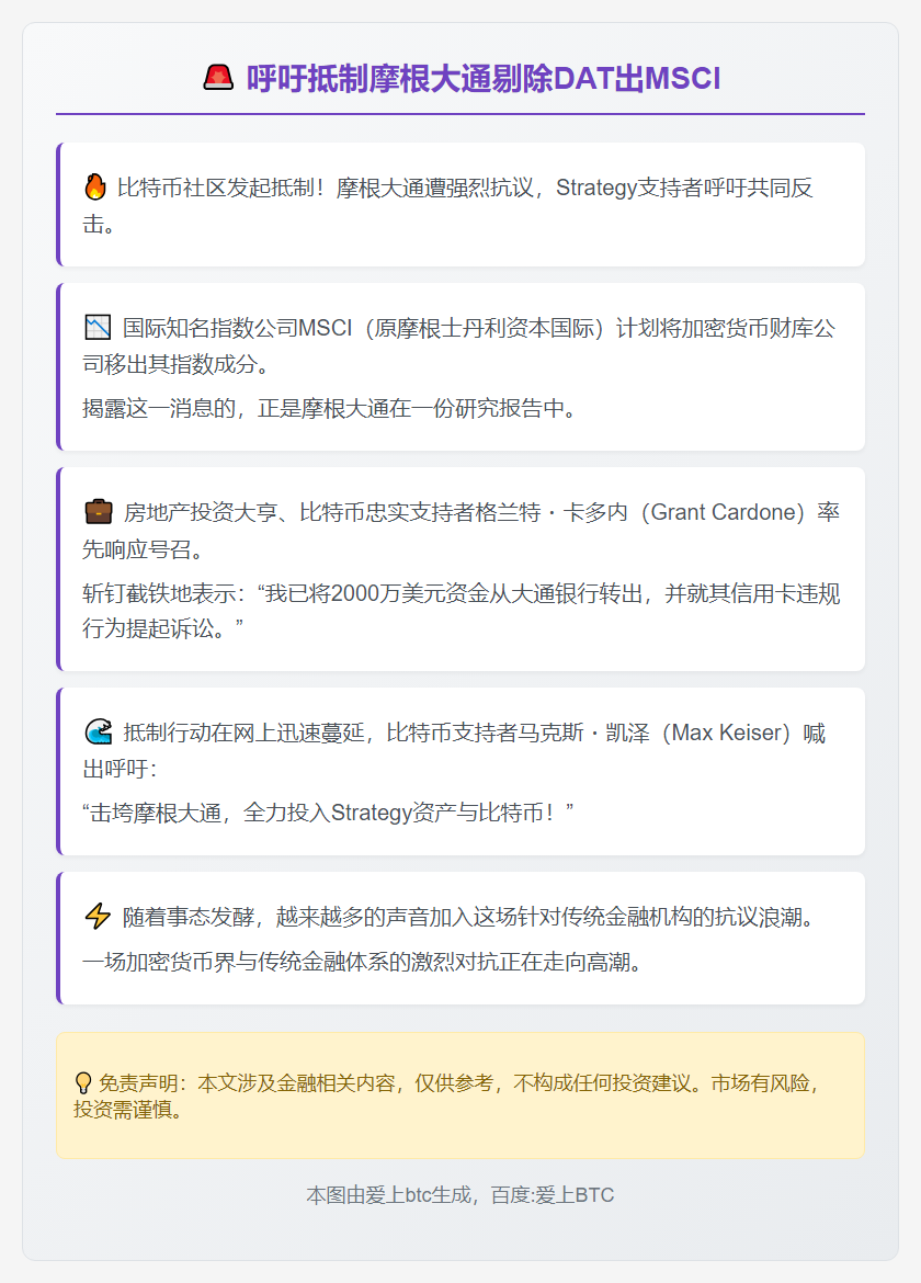 呼吁抵制摩根大通剔除DAT出MSCI