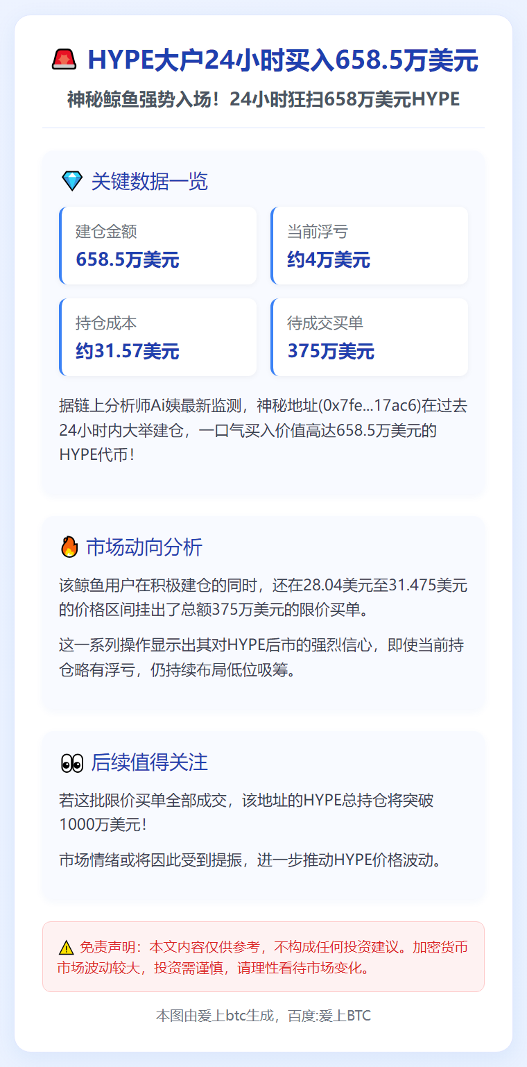 HYPE大户24小时买入658.5万美元