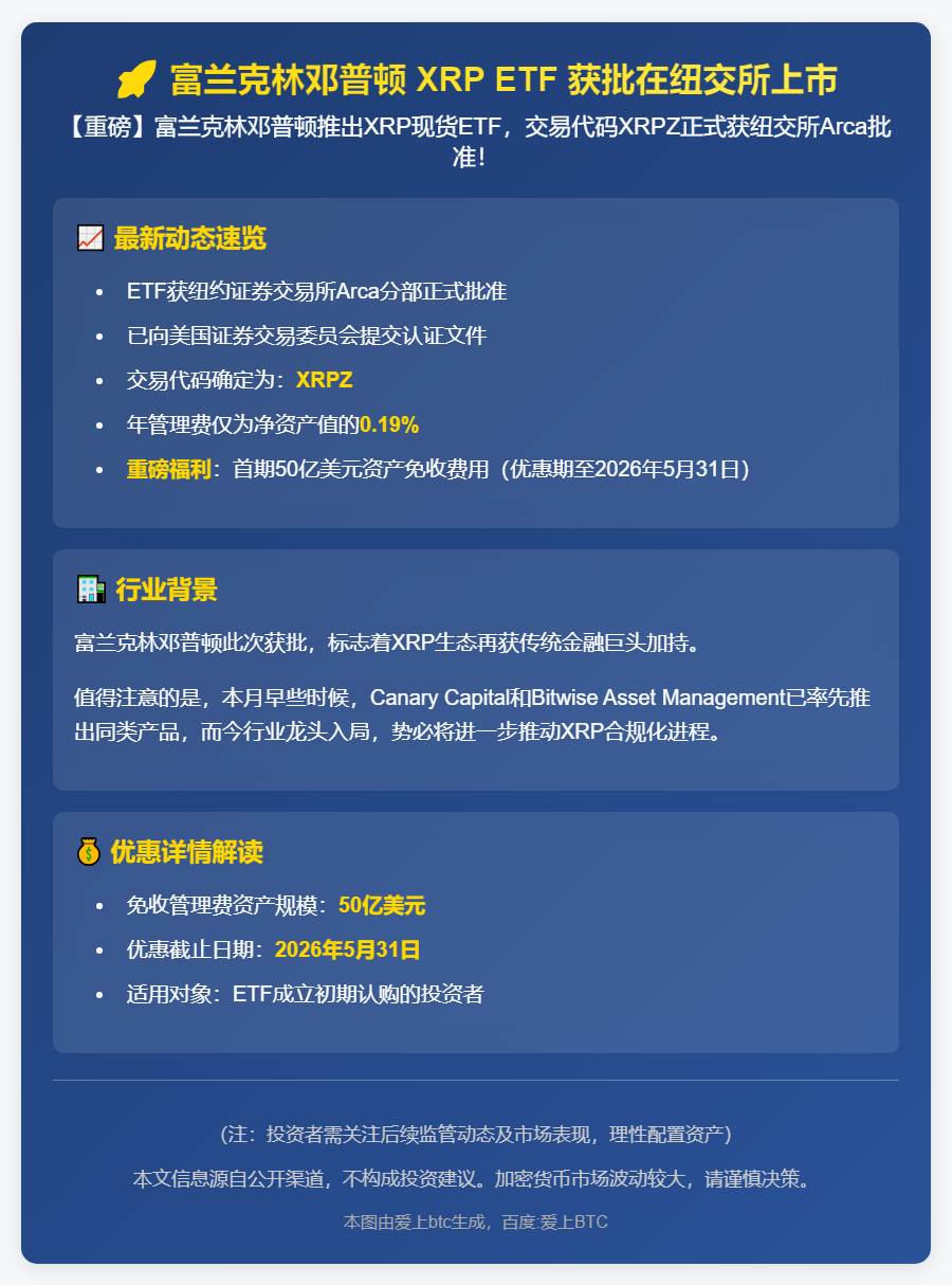 富兰克林邓普顿 XRP ETF 获批在纽交所上市