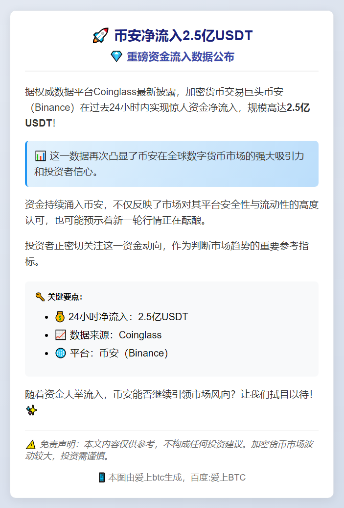 币安净流入2.5亿USDT