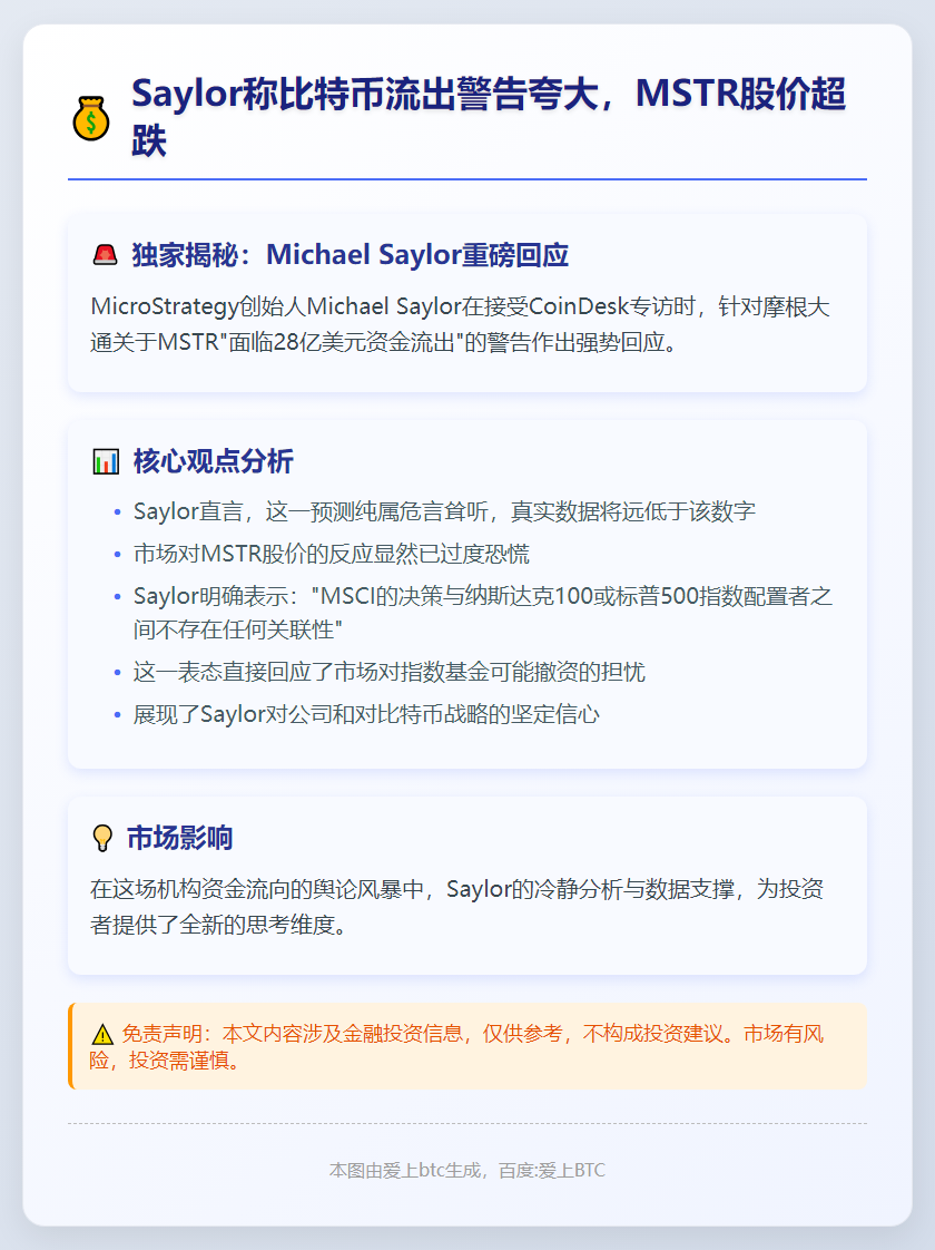 Saylor称比特币流出警告夸大，MSTR股价超跌