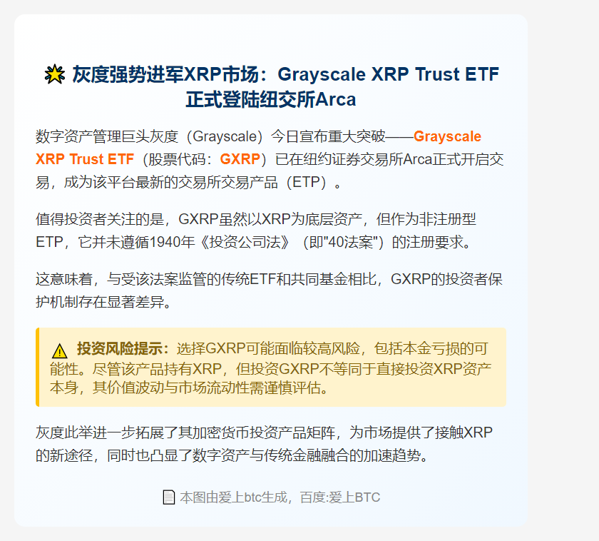 灰度XRP信托ETF登陆NYSE Arca