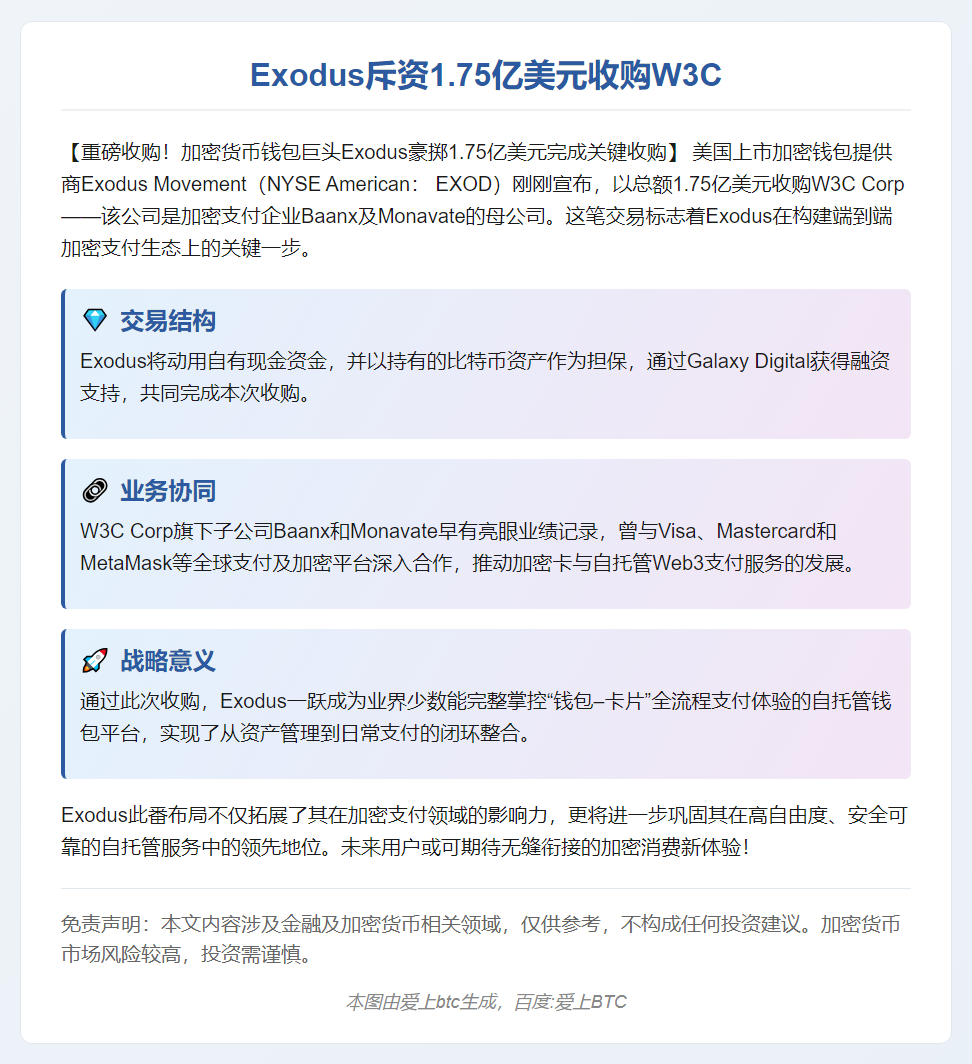 Exodus斥资1.75亿美元收购W3C