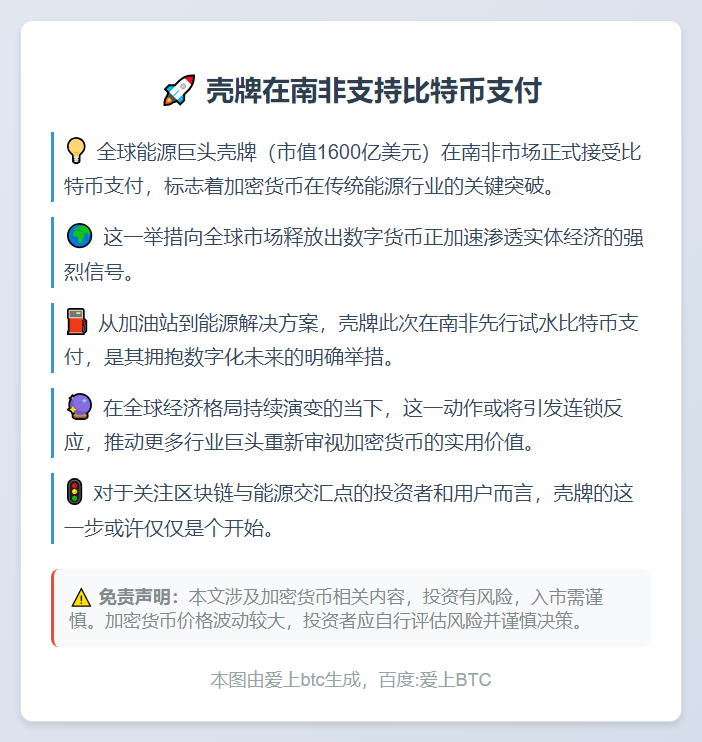 壳牌在南非支持比特币支付