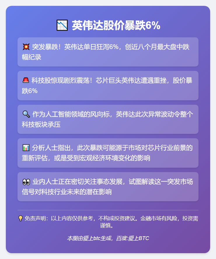 英伟达跌6%，创七个月最大单日跌幅