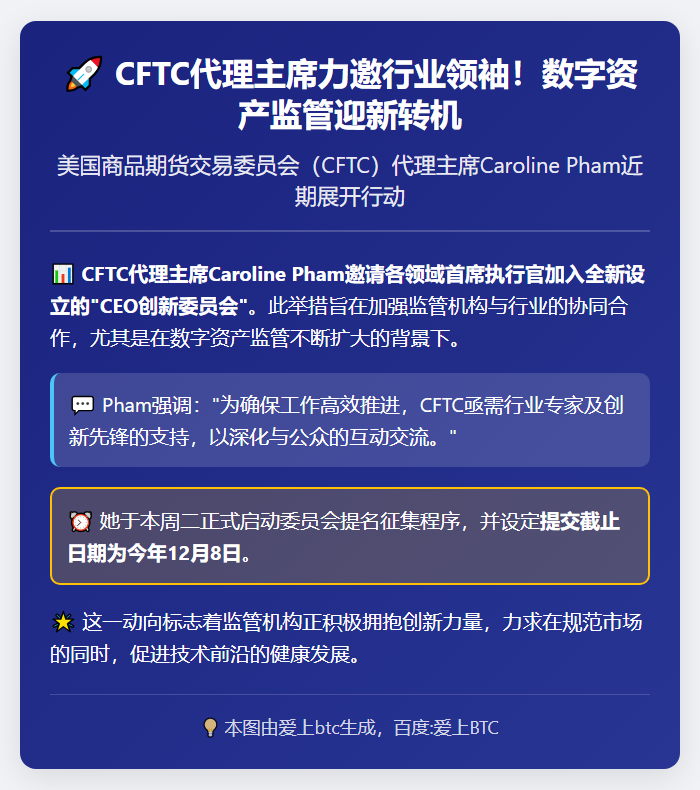 CFTC代理主席邀请CEO加入加密监管委员会