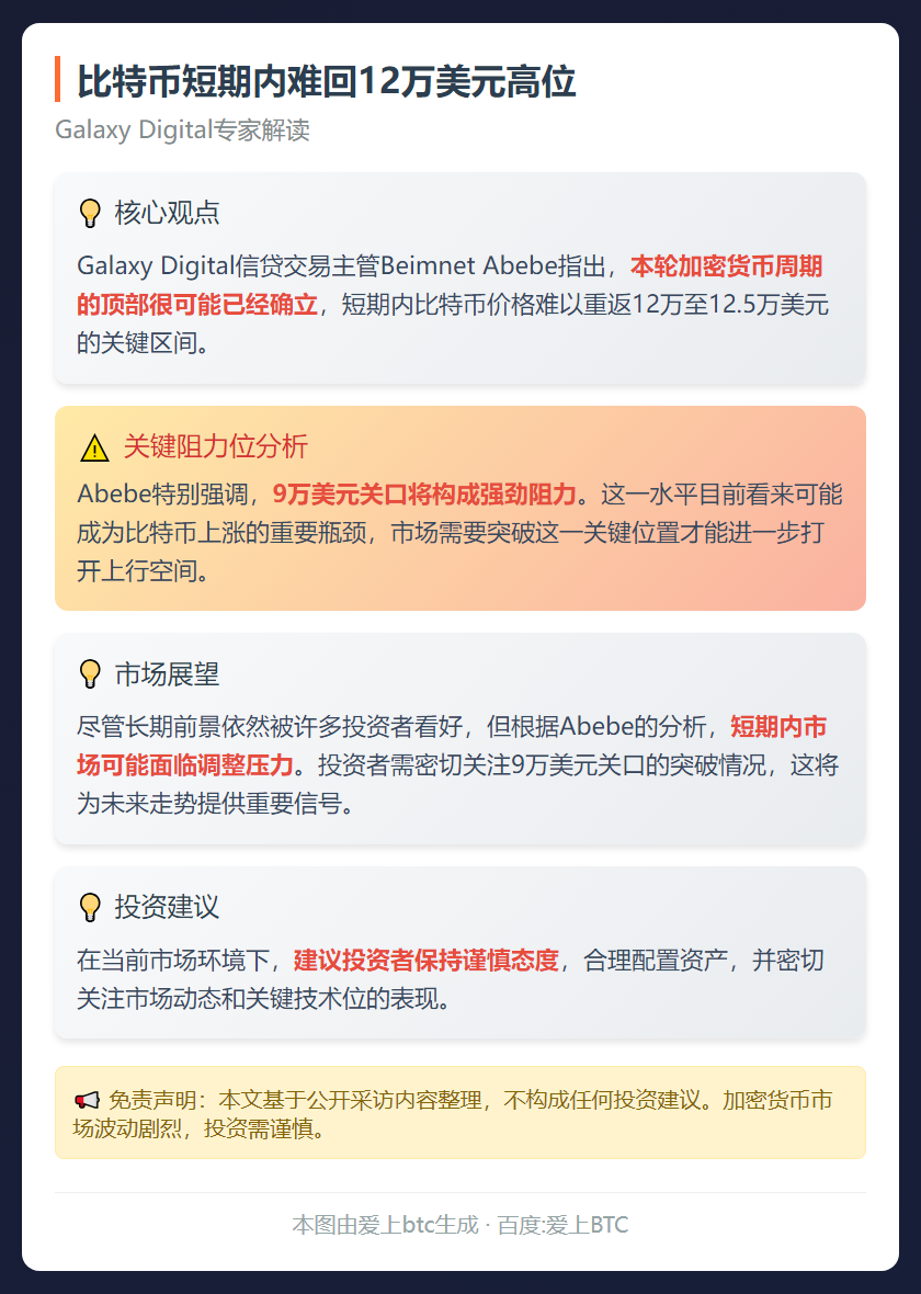 比特币短期内难回12万美元高位