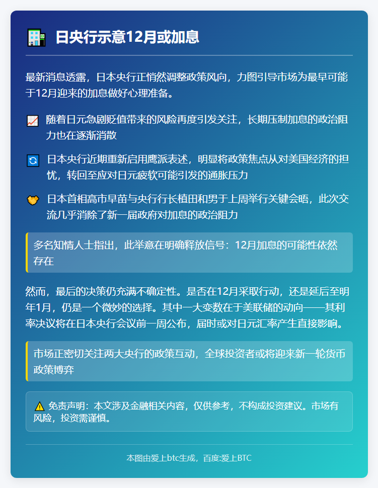 日央行示意12月或加息