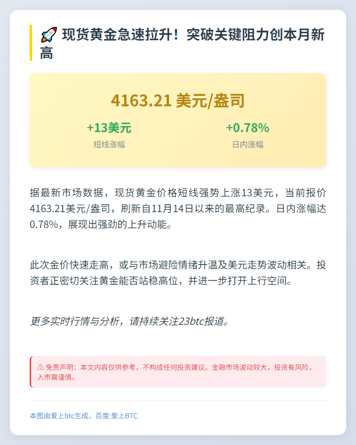 金价短线涨逾13美元