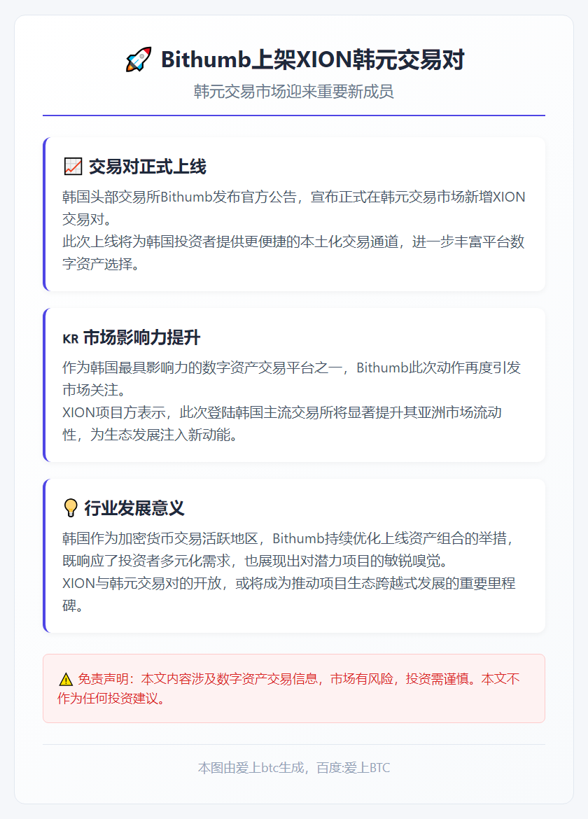Bithumb上架XION韩元交易对