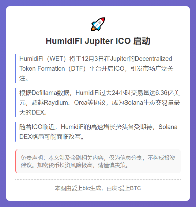 HumidiFi 12月3日Jupiter启动ICO