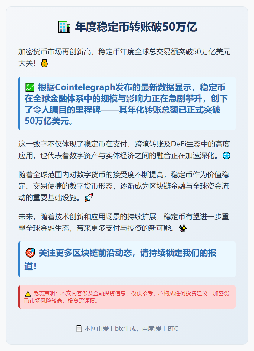 年度稳定币转账破50万亿