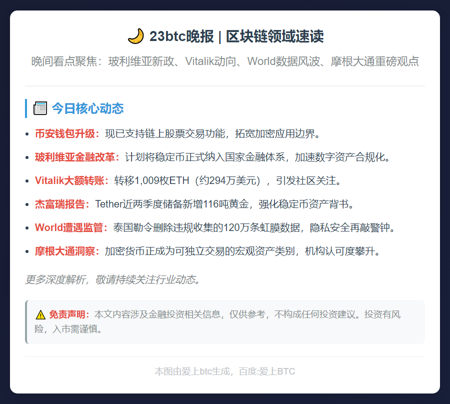 23btc晚报 | 11月26日重要动态速览