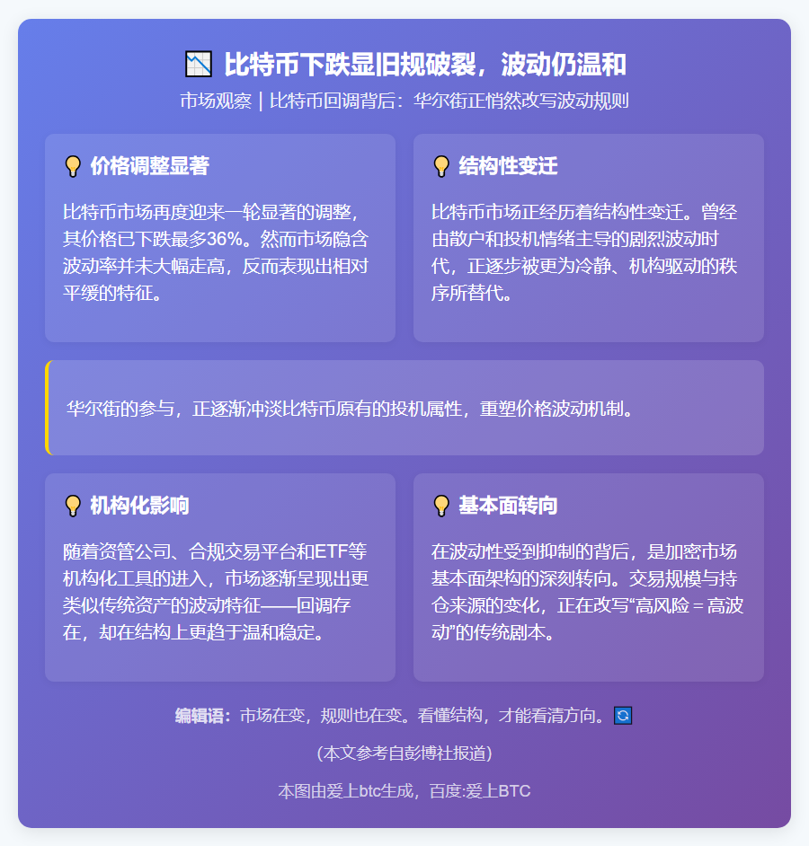 比特币下跌显旧规破裂，波动仍温和