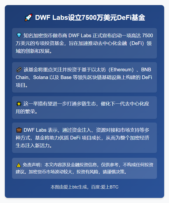 DWF Labs设立7500万美元DeFi基金