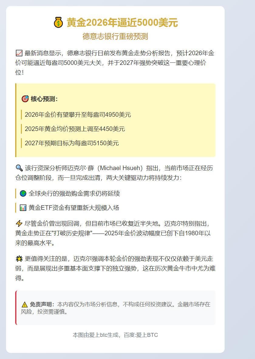 黄金2026年逼近5000美元
