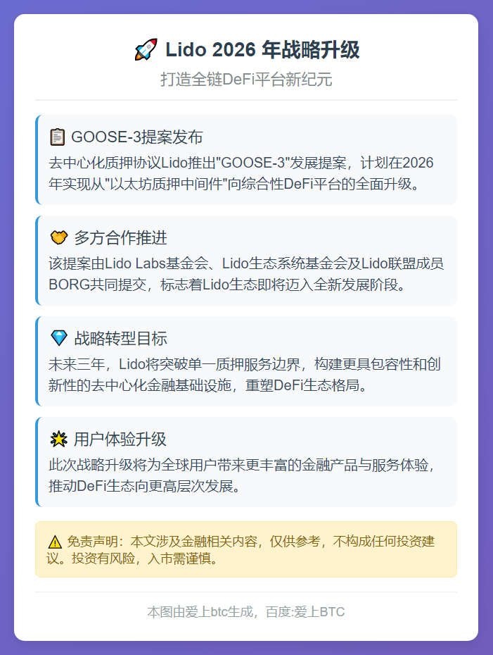 Lido 2026 年升级为全链 DeFi 平台