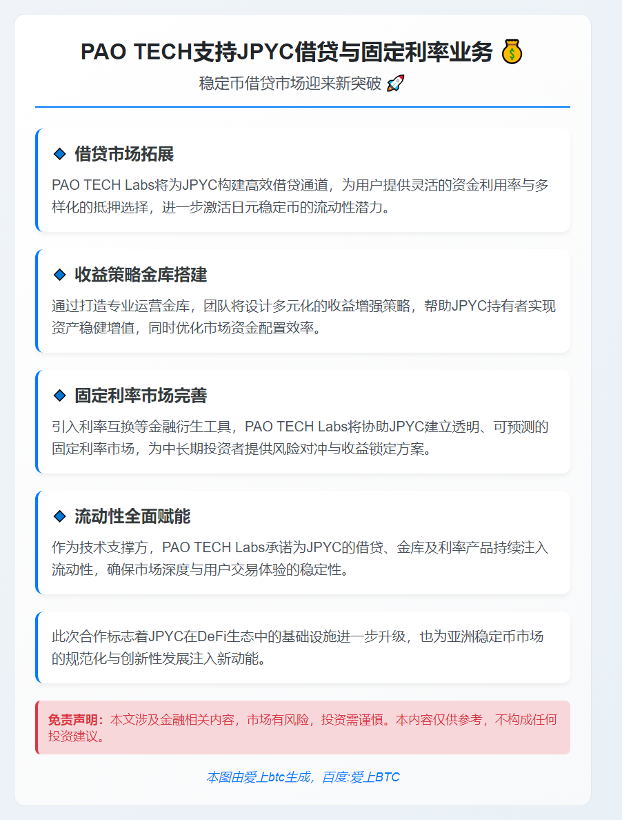 PAO TECH支持JPYC借贷与固定利率业务