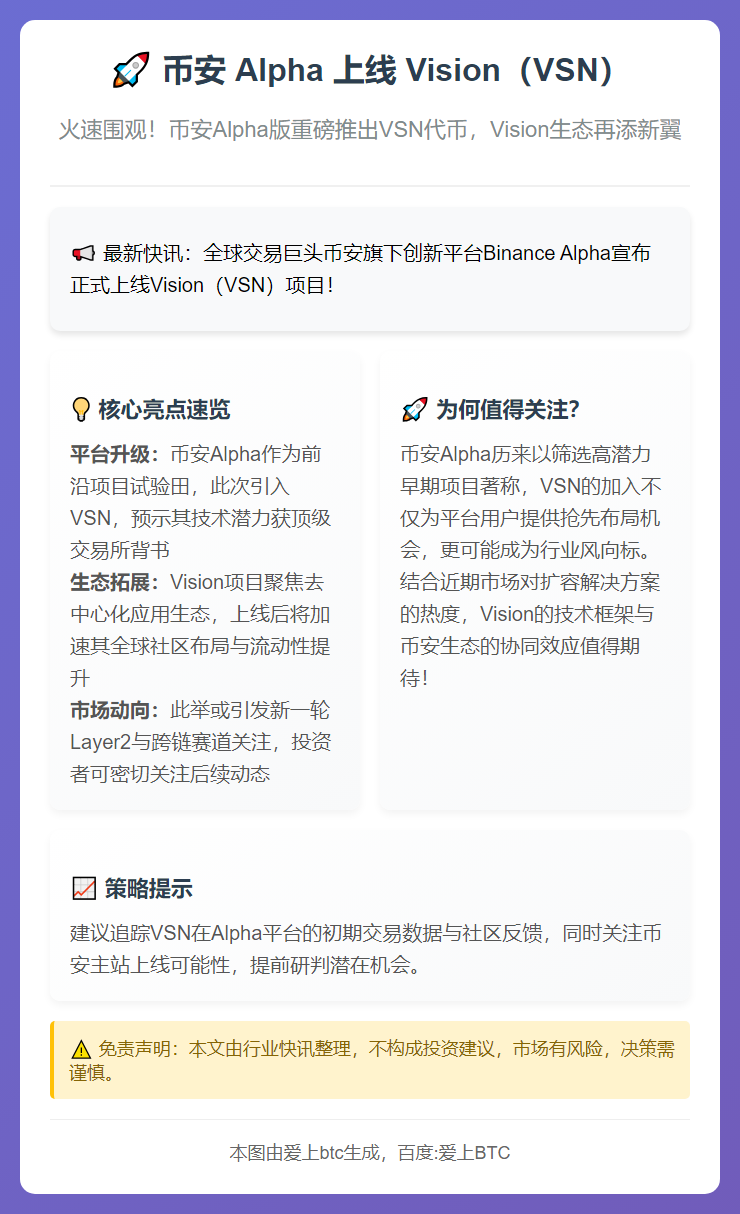币安 Alpha 上线 Vision（VSN）