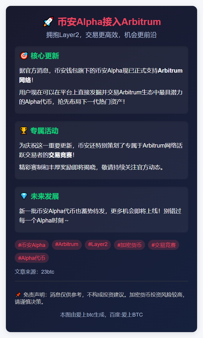 币安Alpha接入Arbitrum