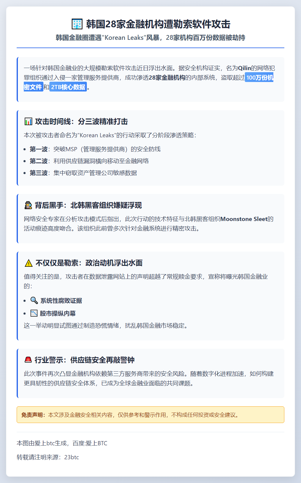 韩国28家金融机构遭勒索软件攻击